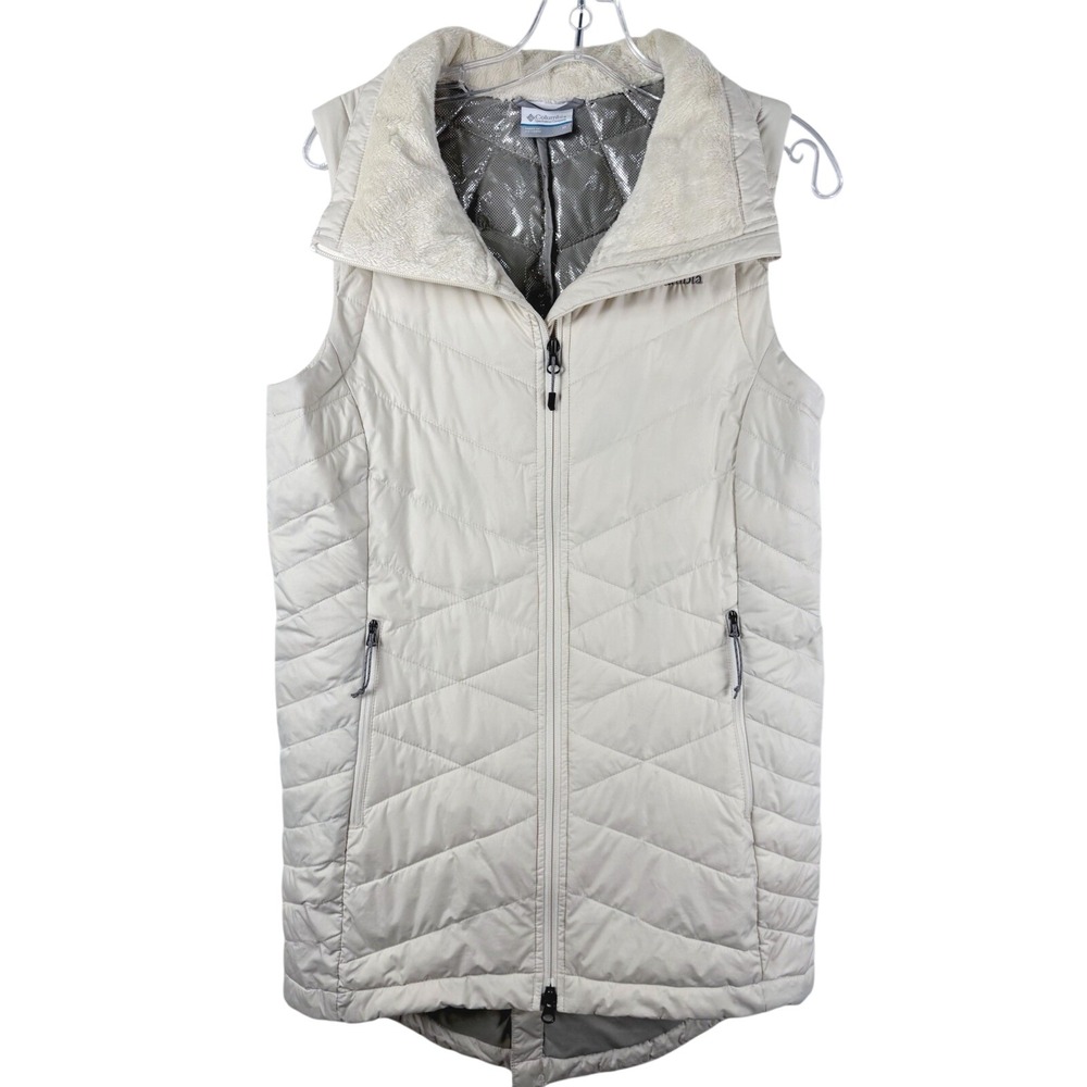 Columbia Omni-Heat Women Sz M Ivory HEAVENLY II Long Vest Quilted Zipper Lined - Picture 2 of 12